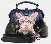 Кожаный женский саквояж с росписью ручной работы "Кролик в венке"