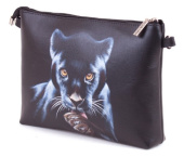 Женская кожаная сумка через плечо с рисунком ручной работы "Черная пантера"