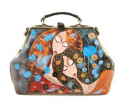 Кожаная сумка-саквояж с рисунком девушек "Встреча"