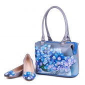 Комплект балетки и кожаный саквояж "Хризантемы"