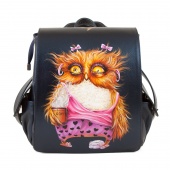 Женский городской рюкзак с карманами и росписью "Сова с кофе"