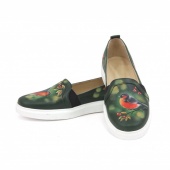 Слипоны с белой подошвой с росписью "Красногрудые снегири"