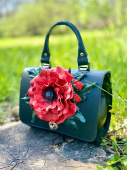 Дамская маленькая сумочка с аппликацией цветок ручной работы «Объемный мак»