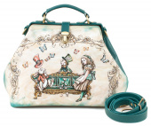 Кожаный саквояж ручной работы с рисунком "Алиса"