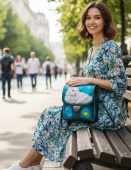 Женская сумка рюкзак с рисунком питомца ручной работы на заказ "Белый кот"