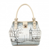 Женская сумка-саквояж с рисунком города "Дождливый вечер"