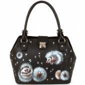 Саквояж из кожи ручной работы "Ёжики в одуванчиках"