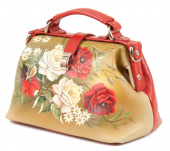 Небольшая женская сумка-саквояж с росписью "Розовый куст"