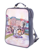 Кожаная сумка рюкзак "Коты артисты"