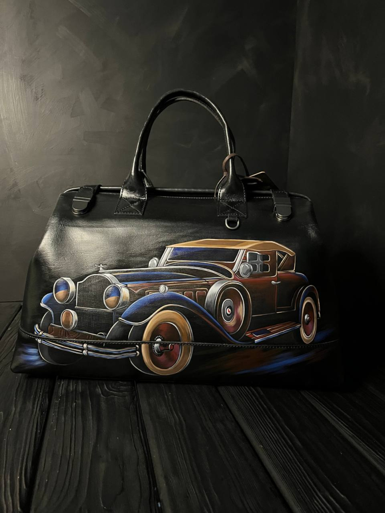 Мужская сумка кожаная с рисунком ручной работы