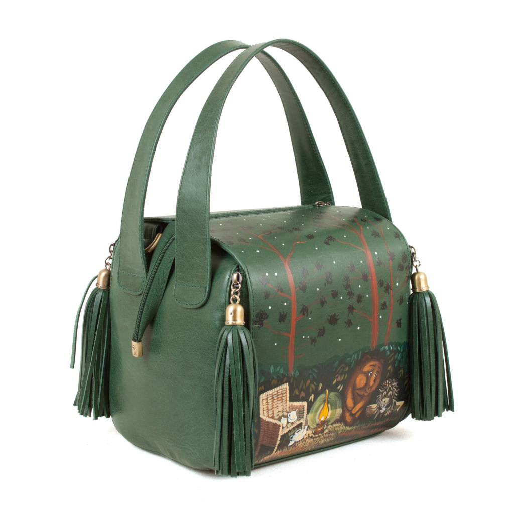 Женская кожаная сумка квадратной формы с ручной росписью