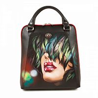 Женская кожаная сумка-рюкзак "Дама" с росписью, принтом - фото