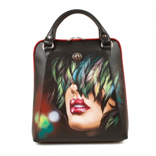 Женская кожаная сумка-рюкзак с росписью "Дама" фото