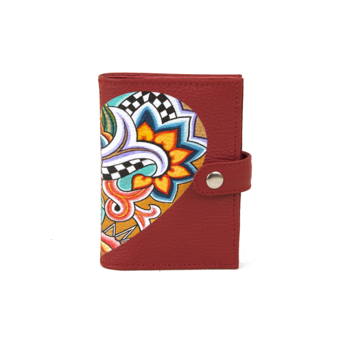 Красный прямоугольный кошелек на кнопке для карт, купюр и автодокументов Сердце - кожаный женский кошелек-портмоне ручной работы с рисунком на заказ |  Sumnizza фото 2