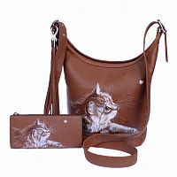 Комплект сумка и кошелек с рисунком котика "Кот и мотылек" фото