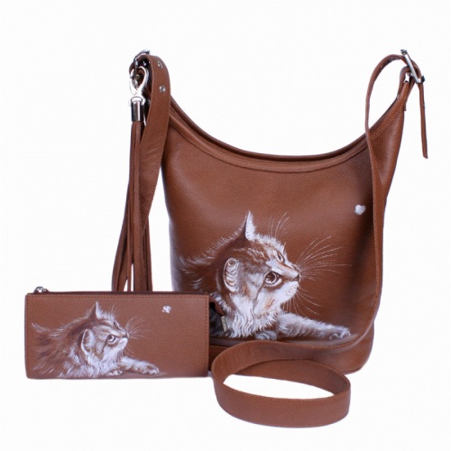 Комплект сумка и кошелек с рисунком котика "Кот и мотылек" фото