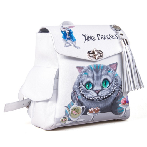 Женский рюкзак с карманами и рисунком Чешира "Чешир на чае" - кожаный рюкзак ручной работы с оригинальным рисунком на заказ |  Sumnizza фото 8