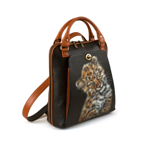 Рюкзак из натуральной кожи с росписью "Леопардик" фото фото 4