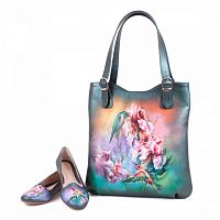 Комплект балетки и сумка-шоппер "Колибри" с принтом, рисунком, росписью - фото