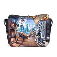 Женская кожаная сумка через плечо с рисунком ручной работы "Мастер и Маргарита" — кросс боди с росписью и вышивкой