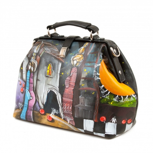 Женская сумка-саквояж из кожи "Этно дом" с росписью, принтом - фото фото 2