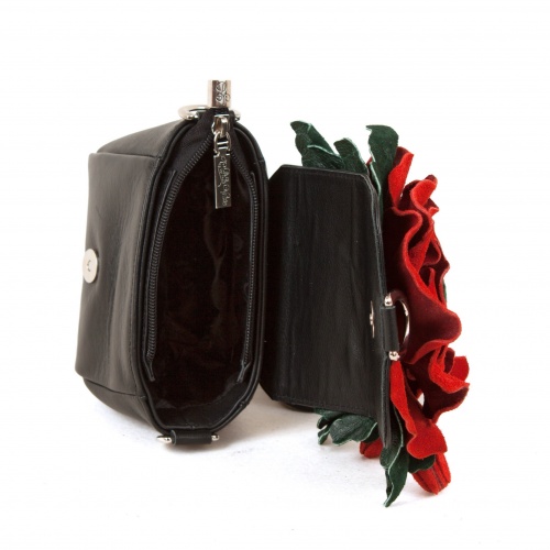 Кожаная сумочка клатч с аппликацией цветка "Красный мак" фото фото 3