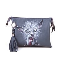 женская сумка-клатч с рисунком собачки "Не зли меня" с росписью, принтом - фото