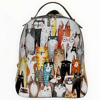 Кожаный рюкзак с рисунком кошек "Мы такие разные" с росписью, принтом - фото