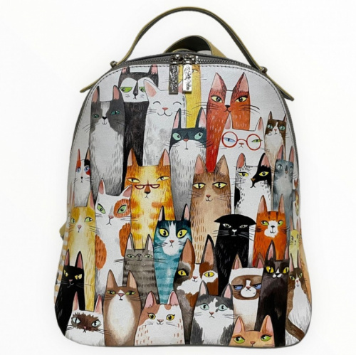 Кожаный рюкзак с рисунком кошек "Банда котов" фото