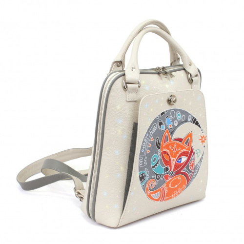 Женская кожаная сумка-рюкзак с росписью "Лисичка Инь" фото фото 2