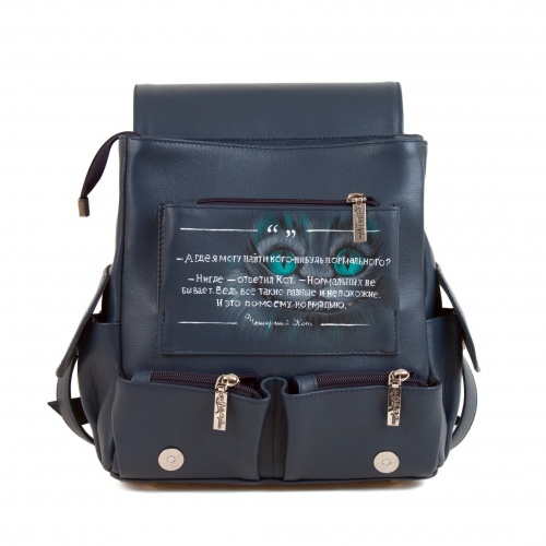 Женский кожаный рюкзак с росписью "Чешир с часами" фото фото 5