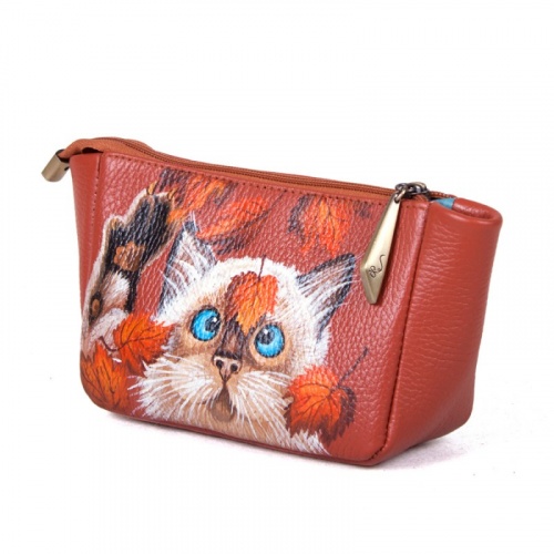 Комплект из сумки и косметички "Котик с листьями" фото фото 5