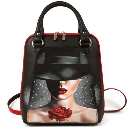 Кожаная сумка-рюкзак с росписью "Дама тайна" фото