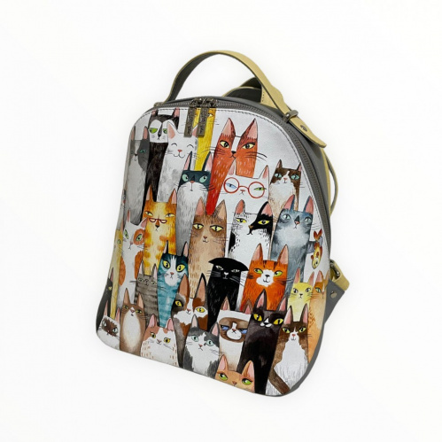 Кожаный рюкзак с рисунком кошек "Банда котов" фото фото 2