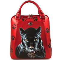 Сумка-рюкзак из натуральной кожи с росписью "Черная пантера" фото