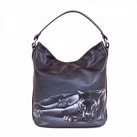Большая кожаная сумка мешок "Багира", сумка мешок - фото