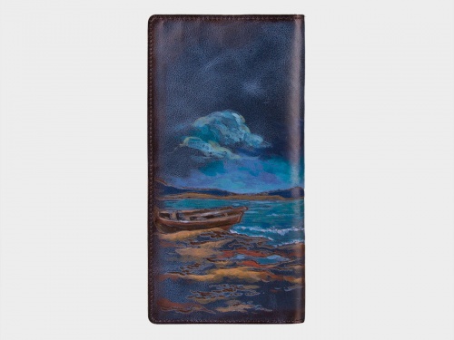 Большое кожаное портмоне с росписью "Лодки на море" фото фото 3