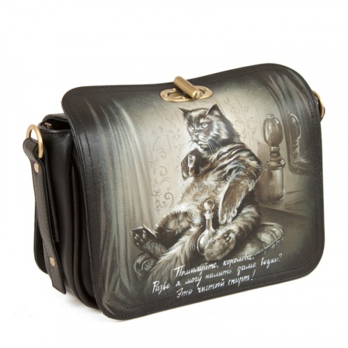 Женская кожаная сумка на ремне с рисунком "Бегемот" фото фото 3