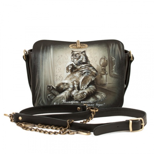Женская кожаная сумка на ремне с рисунком "Бегемот" фото