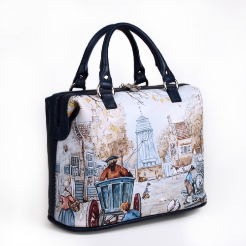 Женская сумка-саквояж с рисунком "Ретро город" фото фото 2