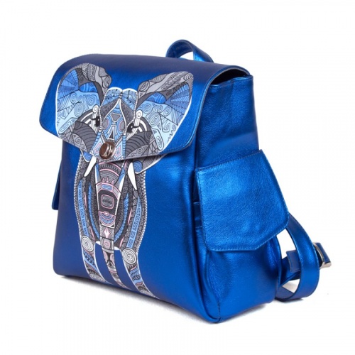 Синий рюкзак женский с росписью "Ажурный слон" фото фото 2