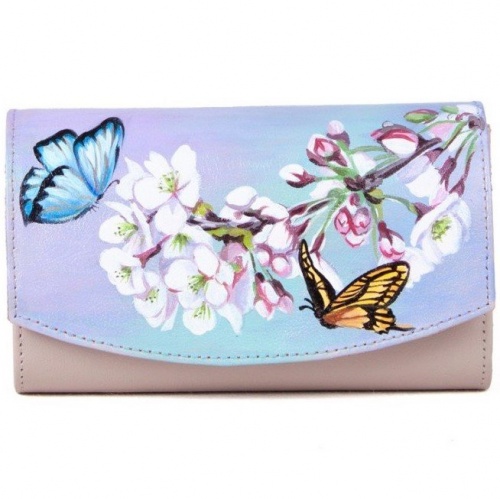 Женская сумка-кошелек через плечо "Весенняя" ручной работы с росписью, рисунком, принтом - смотреть фото
