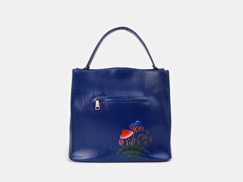 Кожаная сумка шоппер с росписью "Кролик в Зазеркалье" фото шоппера фото 4