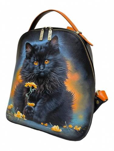 Кожаный рюкзак с росписью "Цветочный котик" фото фото 3