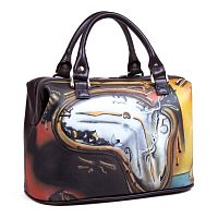 Кожаная женская сумка-саквояж "Песок времени" с росписью, принтом - фото