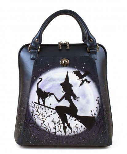 Кожаная сумка рюкзак с рисунком "Полнолуние" ручной работы с рисунком и вышивкой на заказ
