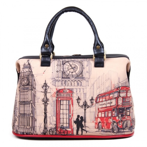 Женская сумка-саквояж из кожи с росписью "Лондон" фото