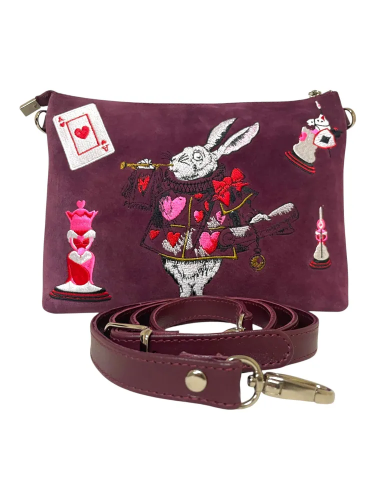 Сумка через плечо из натуральной кожи и замши с вышивкой «Кролик» — кросс боди ручной работы с принтом фото 4