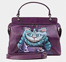 Женская кожаная сумка с росписью "В гостях у Чешира" фото