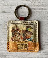 Кожаный брелок для ключей на кольце ручной работы с фото принтом «Ретро коты» — кожаная ключница ручной работы с рисунком и вышивкой на заказ